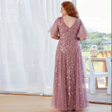 Evening Gown Plus Size Sequin Ball Gown Ruffle Sleeve Mermaid Swing Maxi Dress