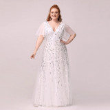 Evening Gown Plus Size Sequin Ball Gown Ruffle Sleeve Mermaid Swing Maxi Dress