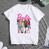 Parent-Child Round Neck Printed Short Sleeve White T-Shirt