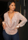 Women's Deep V Pleated Loose Ladies Chic Sequin Long Sleeve Shirt