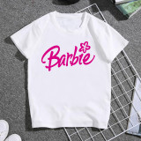 Parent-Child Round Neck Printed Short Sleeve White T-Shirt