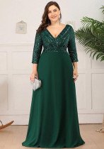 Plus Size Evening Dress Elegant Sequin Half-Sleeve Sexy V Neck Chiffon Swing Party Dress For Women Plus Size Evening Dress Elegant Sequin Half-Sleeve Sexy V Neck Chiffon Swing Party Dress For Women