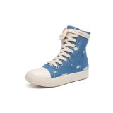 Platform Canvas Shoes Women's Washed Couple High-Top Shoes Ripped Denim Style Trendy Shoes For Men