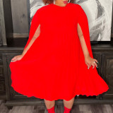Women's Fashion Chic Elegant Cape Sleeve Loose Pleated Plus Size African Dress