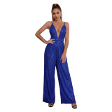 Deep V Neck Low Back Sleeveless Chic Sequined Straps Elegant Women's Party Jumpsuit