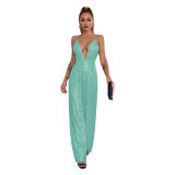 Deep V Neck Low Back Sleeveless Chic Sequined Straps Elegant Women's Party Jumpsuit