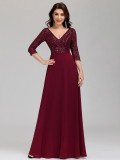 Plus Size Evening Dress Elegant Sequin Half-Sleeve Sexy V Neck Chiffon Swing Party Dress For Women