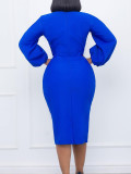 Women's Fall Winter Solid Color Bodycon Pro Ol Chic Plus Size African Dress