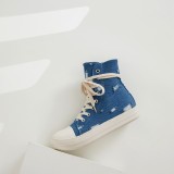 Platform Canvas Shoes Women's Washed Couple High-Top Shoes Ripped Denim Style Trendy Shoes For Men