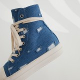 Platform Canvas Shoes Women's Washed Couple High-Top Shoes Ripped Denim Style Trendy Shoes For Men