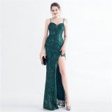 Bead Flower Sequin Elegant Herringbone Evening Dress