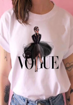 Parent-Child Round Neck Printed Short Sleeve White T-Shirt