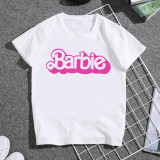 Parent-Child Round Neck Printed Short Sleeve White T-Shirt