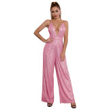 Deep V Neck Low Back Sleeveless Chic Sequined Straps Elegant Women's Party Jumpsuit