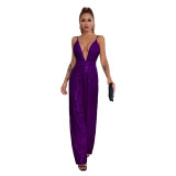 Deep V Neck Low Back Sleeveless Chic Sequined Straps Elegant Women's Party Jumpsuit