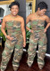Women's Fashion Camo Strapless Pocket Casual Jumpsuit