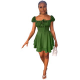 Square Neck Chic Ladiessummer High Waist Women's Mini Dress