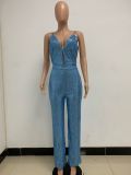 Deep V Neck Low Back Sleeveless Chic Sequined Straps Elegant Women's Party Jumpsuit