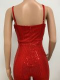 Deep V Neck Low Back Sleeveless Chic Sequined Straps Elegant Women's Party Jumpsuit