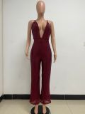 Deep V Neck Low Back Sleeveless Chic Sequined Straps Elegant Women's Party Jumpsuit