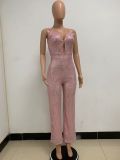 Deep V Neck Low Back Sleeveless Chic Sequined Straps Elegant Women's Party Jumpsuit
