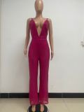 Deep V Neck Low Back Sleeveless Chic Sequined Straps Elegant Women's Party Jumpsuit