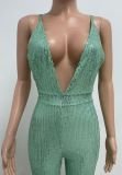 Deep V Neck Low Back Sleeveless Chic Sequined Straps Elegant Women's Party Jumpsuit