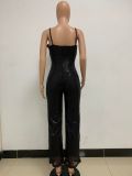 Deep V Neck Low Back Sleeveless Chic Sequined Straps Elegant Women's Party Jumpsuit