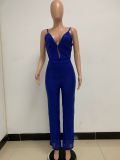 Deep V Neck Low Back Sleeveless Chic Sequined Straps Elegant Women's Party Jumpsuit
