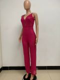 Deep V Neck Low Back Sleeveless Chic Sequined Straps Elegant Women's Party Jumpsuit