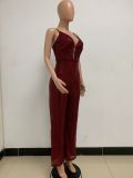 Deep V Neck Low Back Sleeveless Chic Sequined Straps Elegant Women's Party Jumpsuit