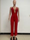 Deep V Neck Low Back Sleeveless Chic Sequined Straps Elegant Women's Party Jumpsuit
