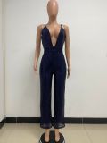Deep V Neck Low Back Sleeveless Chic Sequined Straps Elegant Women's Party Jumpsuit