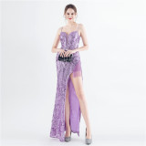 Bead Flower Sequin Elegant Herringbone Evening Dress