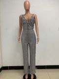 Deep V Neck Low Back Sleeveless Chic Sequined Straps Elegant Women's Party Jumpsuit