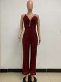 Deep V Neck Low Back Sleeveless Chic Sequined Straps Elegant Women's Party Jumpsuit