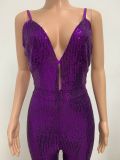Deep V Neck Low Back Sleeveless Chic Sequined Straps Elegant Women's Party Jumpsuit