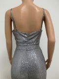 Deep V Neck Low Back Sleeveless Chic Sequined Straps Elegant Women's Party Jumpsuit