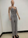 Deep V Neck Low Back Sleeveless Chic Sequined Straps Elegant Women's Party Jumpsuit