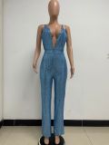 Deep V Neck Low Back Sleeveless Chic Sequined Straps Elegant Women's Party Jumpsuit