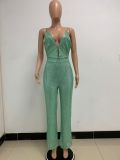 Deep V Neck Low Back Sleeveless Chic Sequined Straps Elegant Women's Party Jumpsuit