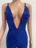 Deep V Neck Low Back Sleeveless Chic Sequined Straps Elegant Women's Party Jumpsuit