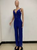 Deep V Neck Low Back Sleeveless Chic Sequined Straps Elegant Women's Party Jumpsuit