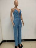 Deep V Neck Low Back Sleeveless Chic Sequined Straps Elegant Women's Party Jumpsuit