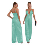 Deep V Neck Low Back Sleeveless Chic Sequined Straps Elegant Women's Party Jumpsuit