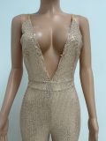 Deep V Neck Low Back Sleeveless Chic Sequined Straps Elegant Women's Party Jumpsuit