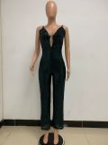 Deep V Neck Low Back Sleeveless Chic Sequined Straps Elegant Women's Party Jumpsuit