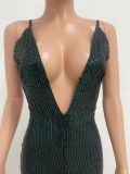 Deep V Neck Low Back Sleeveless Chic Sequined Straps Elegant Women's Party Jumpsuit
