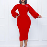 Women's Fall Winter Solid Color Bodycon Pro Ol Chic Plus Size African Dress
