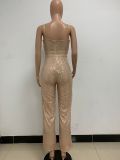 Deep V Neck Low Back Sleeveless Chic Sequined Straps Elegant Women's Party Jumpsuit